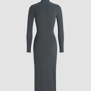 Commense Mockneck Rib Long Sleeve Long Dress